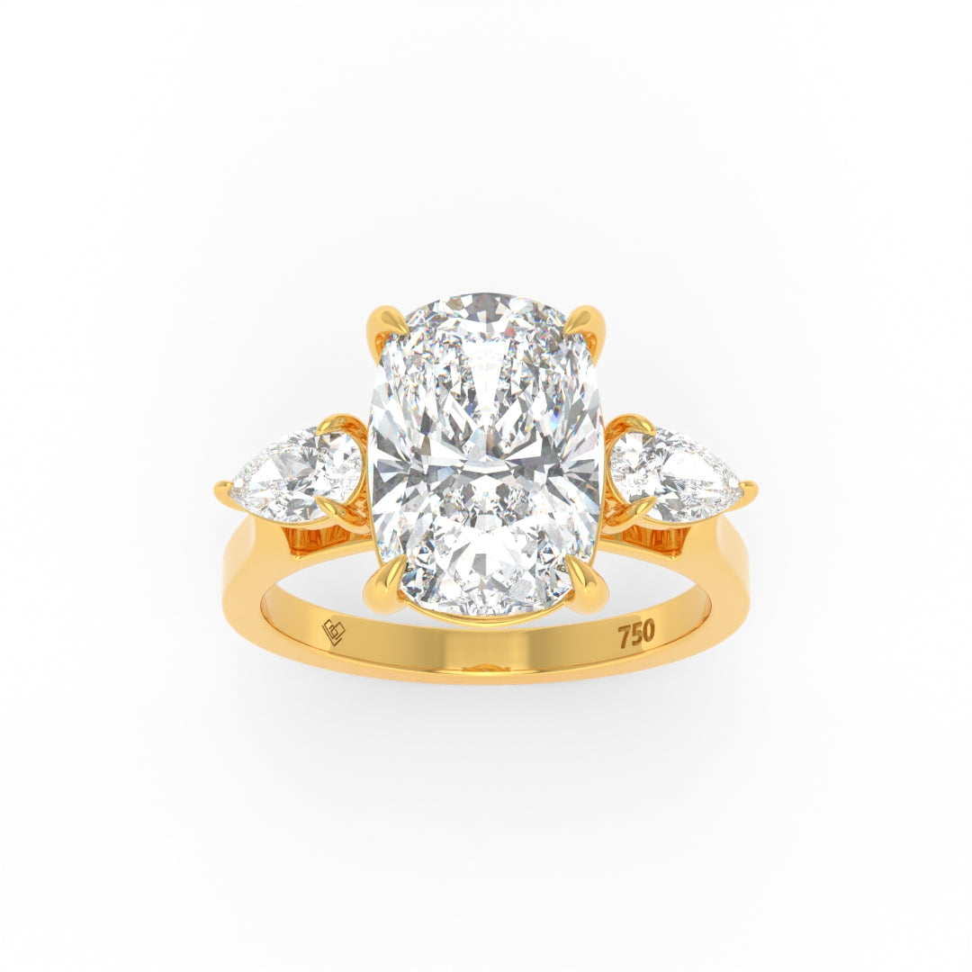 Sofia Cushion Cut Diamond Engagement Ring With A Pear Cut Side Diamonds