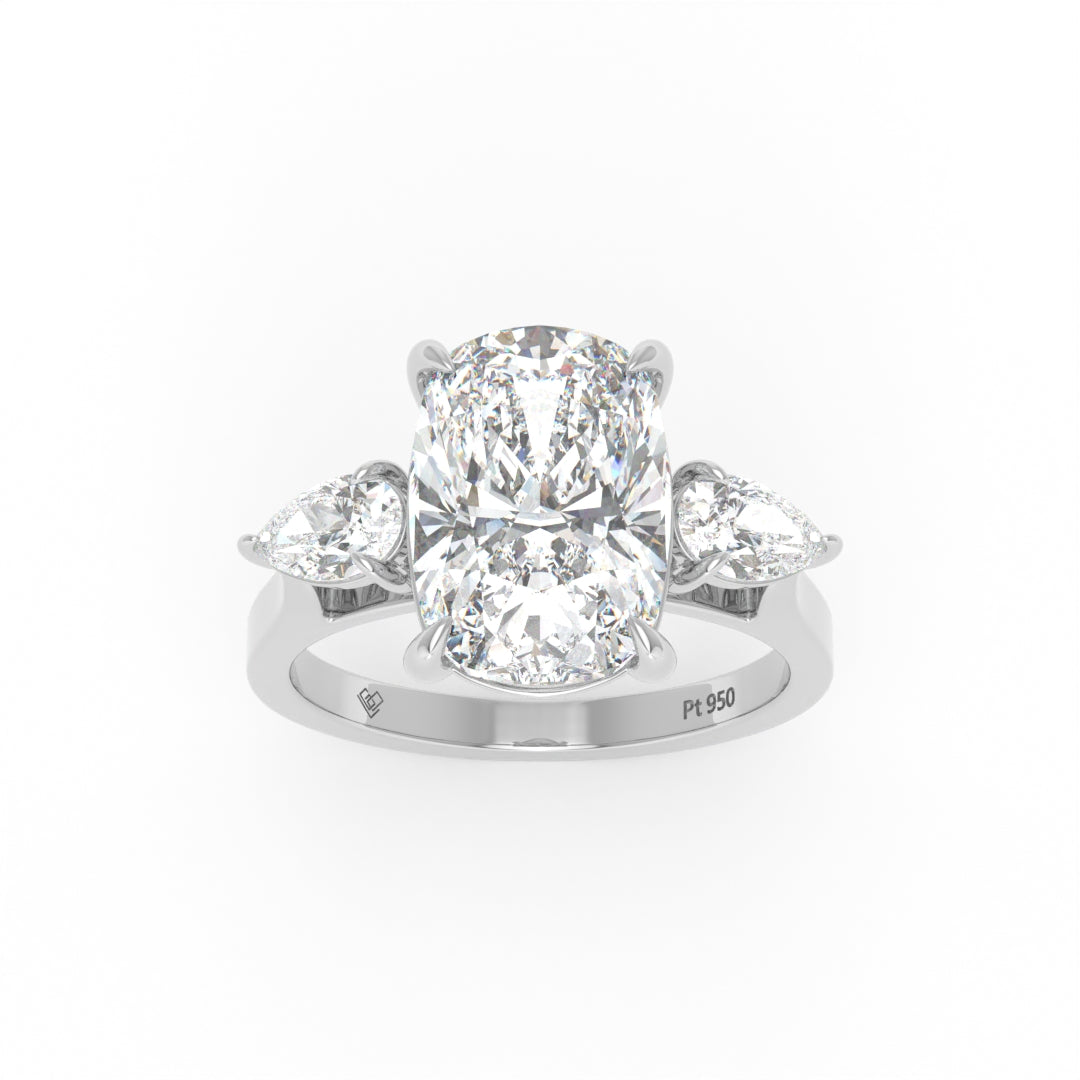 Sofia Cushion Cut Diamond Engagement Ring With A Pear Cut Side Diamonds
