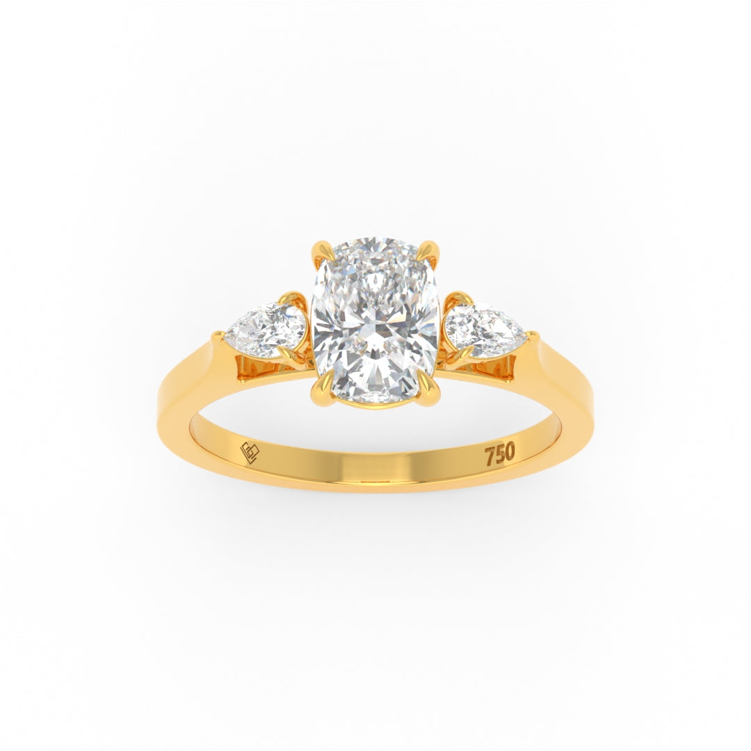 Sofia Cushion Cut Diamond engagement ring with pear cut side diamonds in 18k gold band