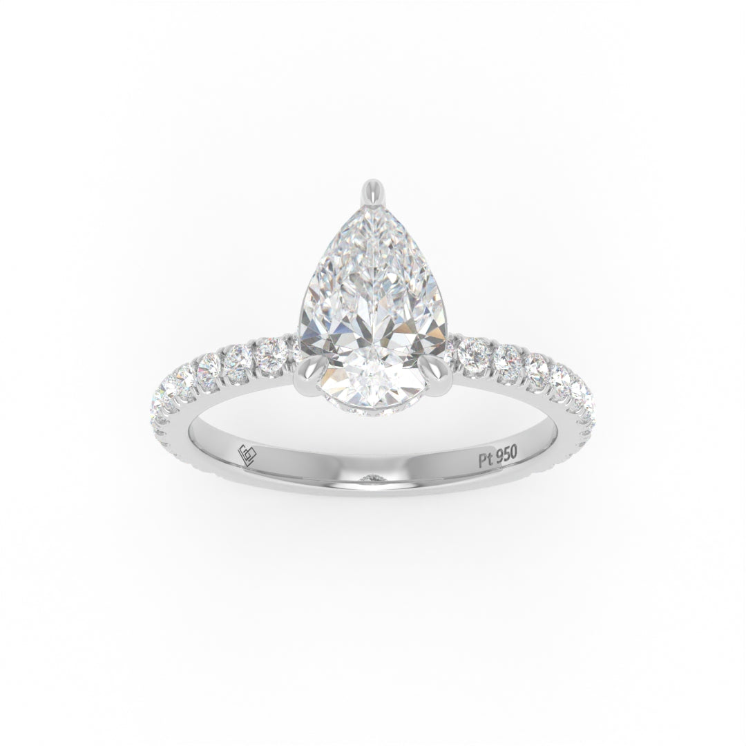 Chloé Pear Cut Diamond Engagement Ring with Diamond Hidden Halo and Diamond Band