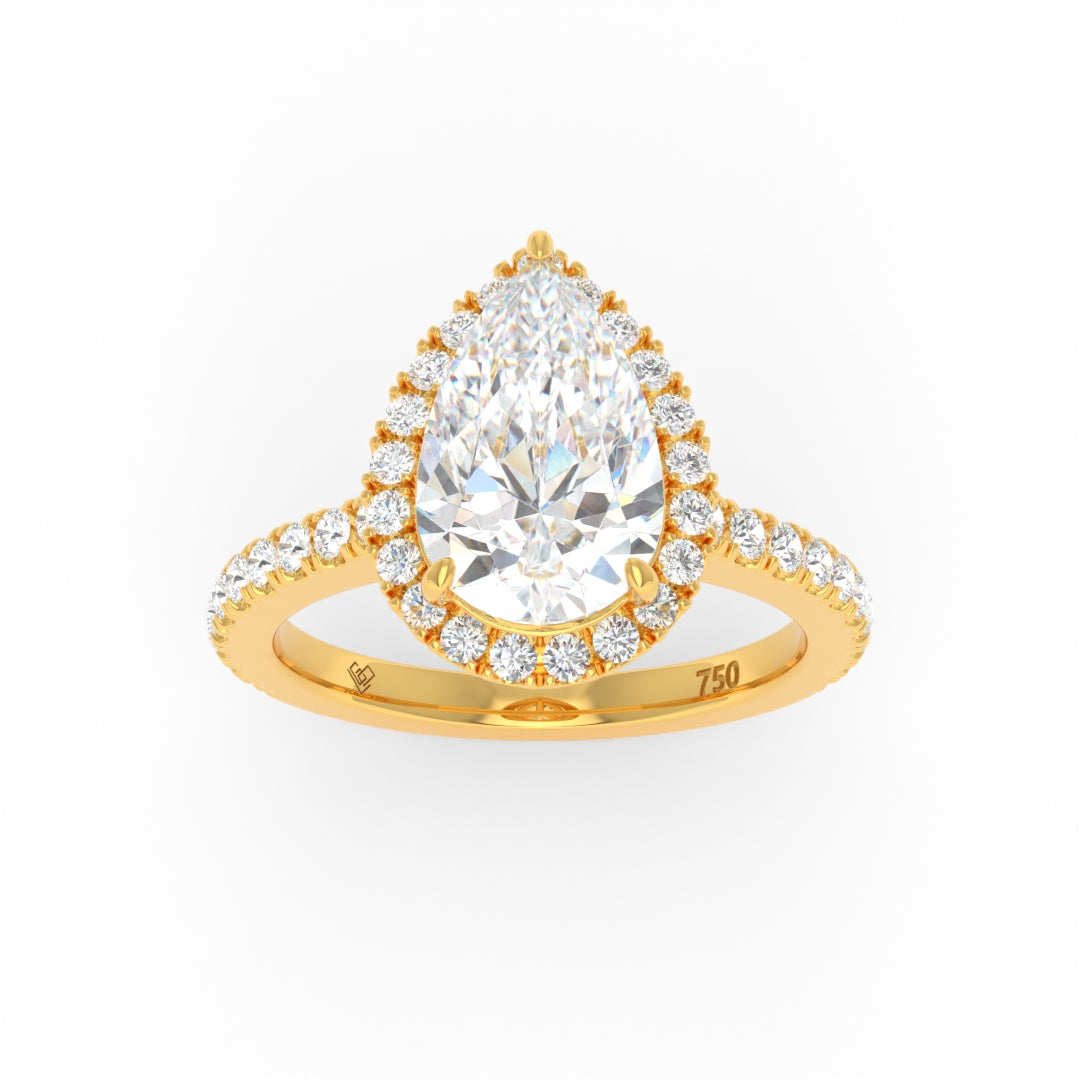 Bella Pear Cut Diamond Engagement Ring with Diamond Halo & Diamond Band
