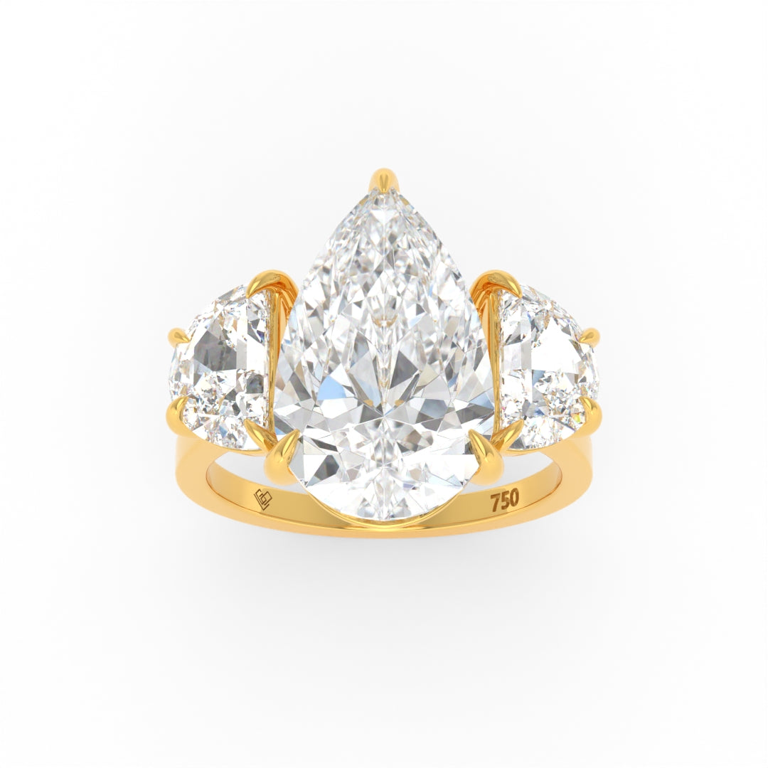 Kamala Pear Cut Diamond Engagement Ring With Half Moon Cut Side Diamonds