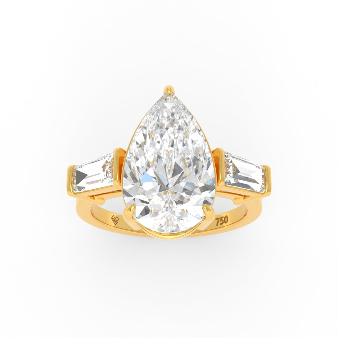 Mary Pear Cut Diamond Engagement Ring With Tapering Baguettes Cut Side Diamonds