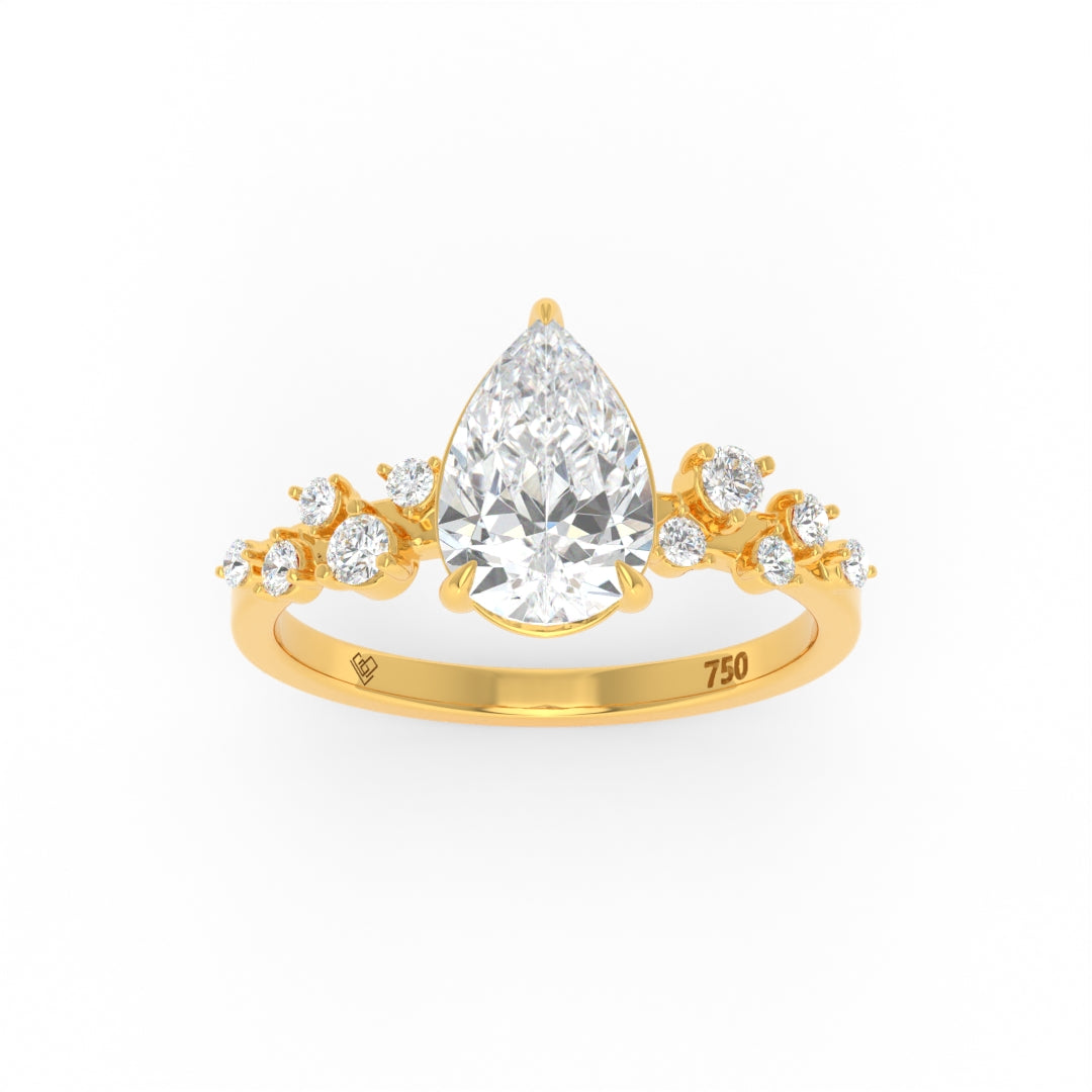 Layla Pear Cut Diamond engagement ring with pear-shaped center stone and diamond accent band in 18k gold
