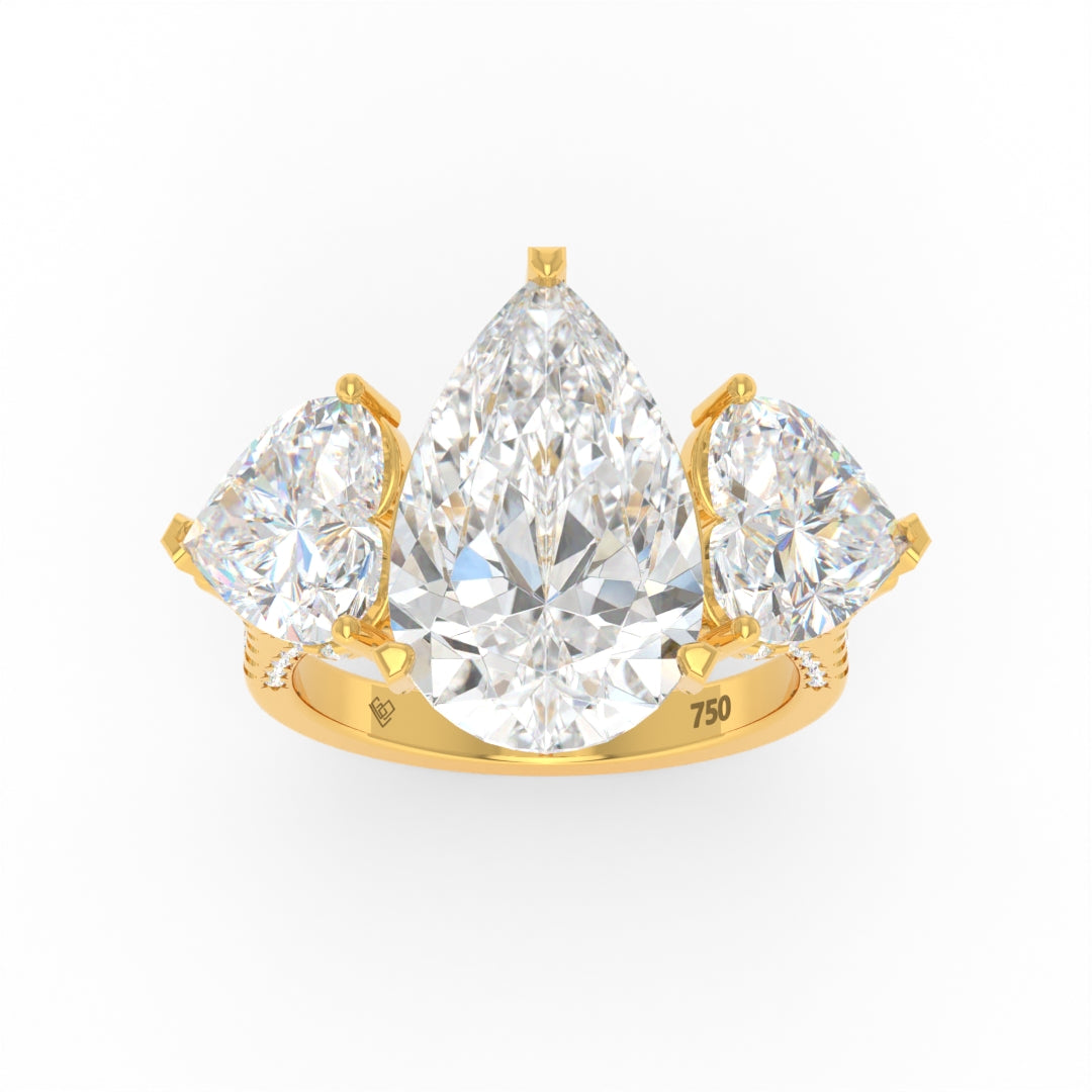 Victoria Pear Cut Diamond Engagement Ring with Heart Cut Side Diamonds and 3D Diamond Band