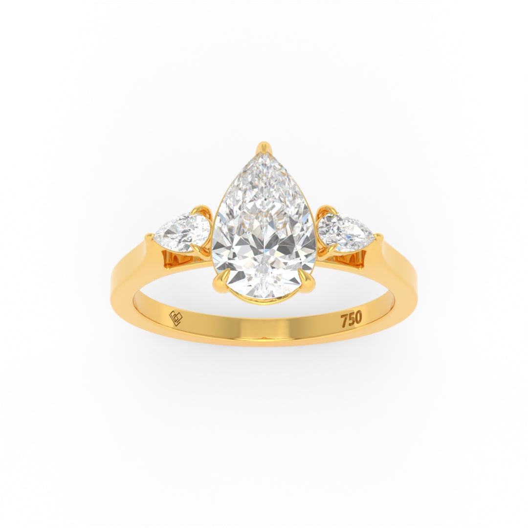 Sofia pear cut diamond engagement ring with two pear cut side diamonds set in 18k gold band