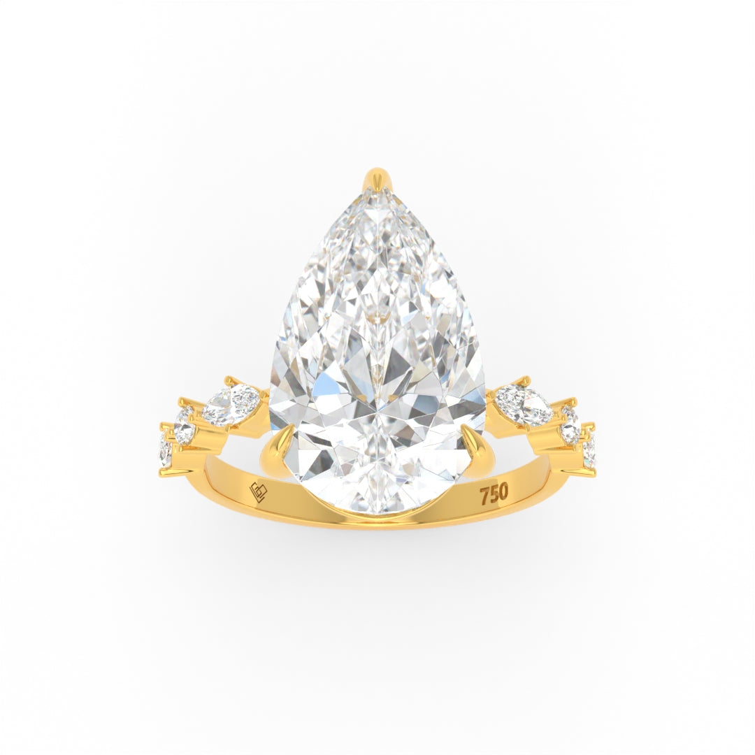 Elizabeth Pear Cut Diamond Engagement Ring With A Marquise And Round Cut Diamond Band