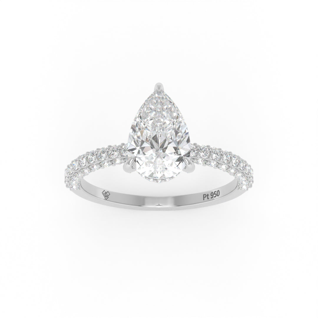 Mia Pear Cut Diamond Engagement Ring With Diamond Hidden Halo And 3D Diamond Band