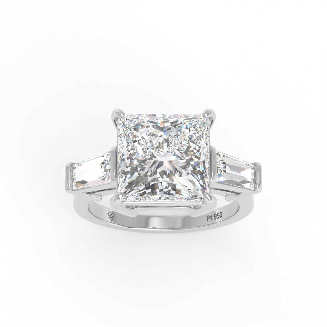 Mary Princess Cut Diamond Engagement Ring With Tapering Baguette Cut Side Diamonds