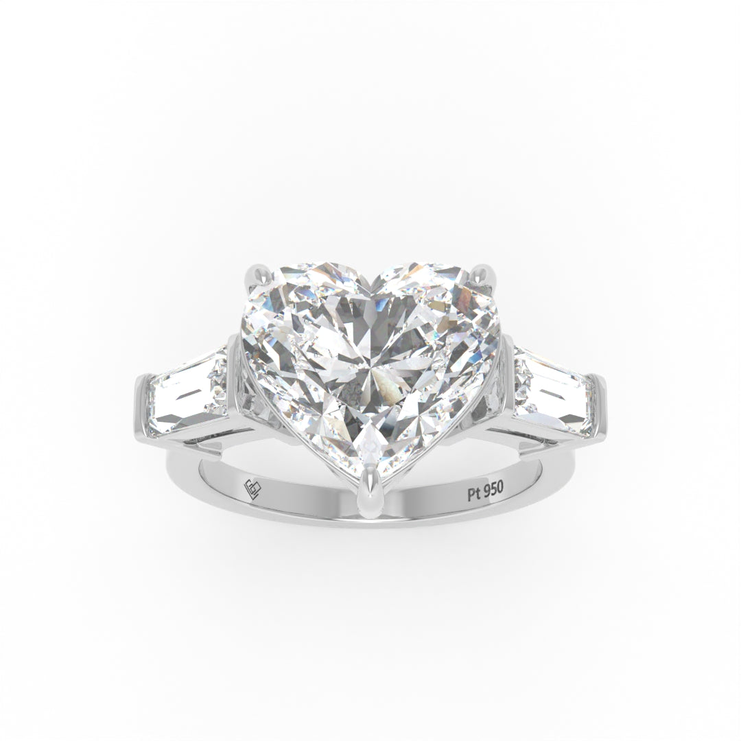 Mary Heart Cut Diamond Engagement Ring with Tapering Baguettes Cut Side Diamonds