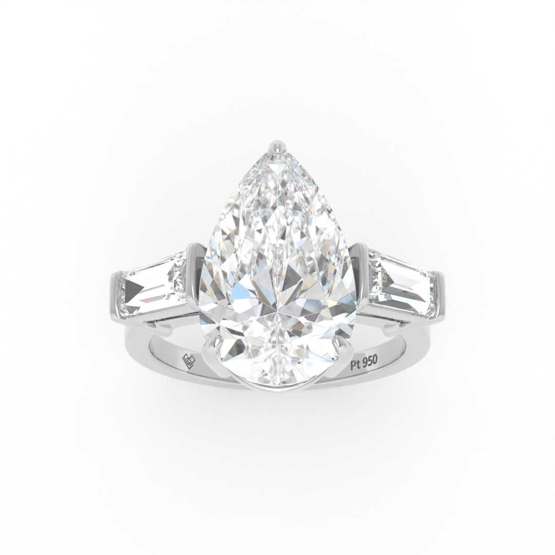 Mary Pear Cut Diamond Engagement Ring With Tapering Baguettes Cut Side Diamonds