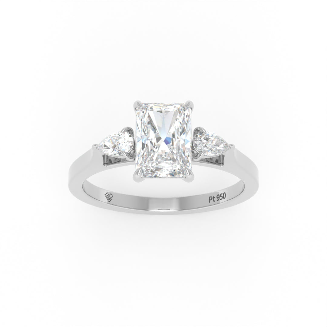 Sofia Radiant Cut Diamond Engagement Ring With A Pear Cut Side Diamonds