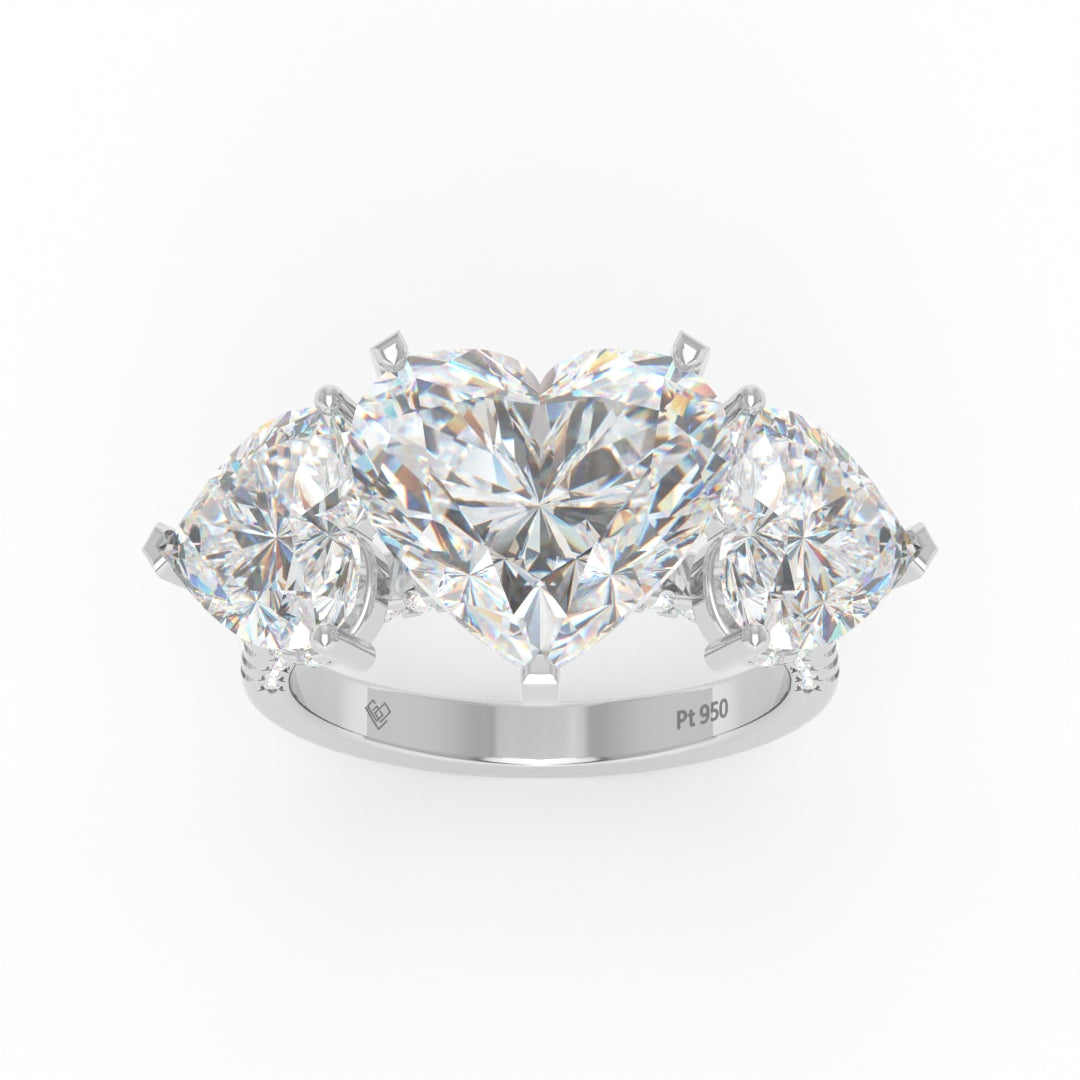 Victoria Heart Cut Diamond Engagement Ring with Heart Cut Side Diamonds and 3D Diamond Band