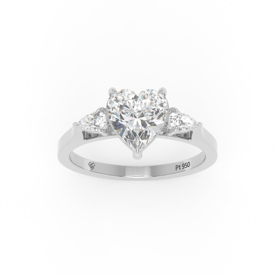 Sofia Heart Cut Diamond Engagement Ring With A Pear Cut Side Diamonds