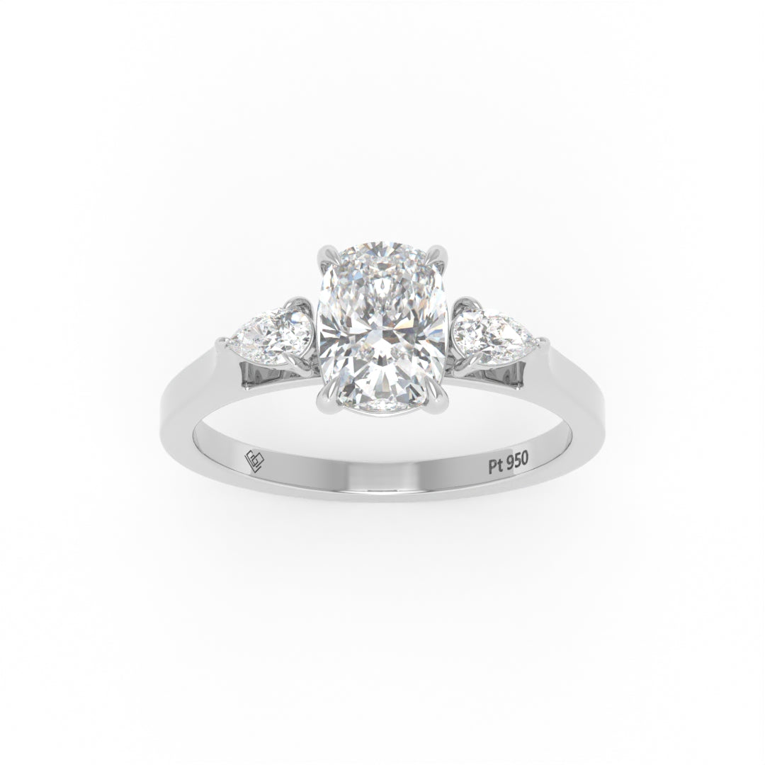 Sofia Cushion Cut Diamond Engagement Ring With A Pear Cut Side Diamonds