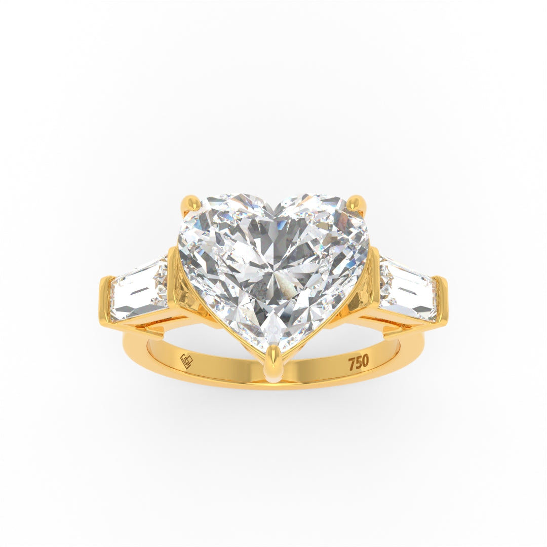 Mary Heart Cut Diamond Engagement Ring with Tapering Baguettes Cut Side Diamonds