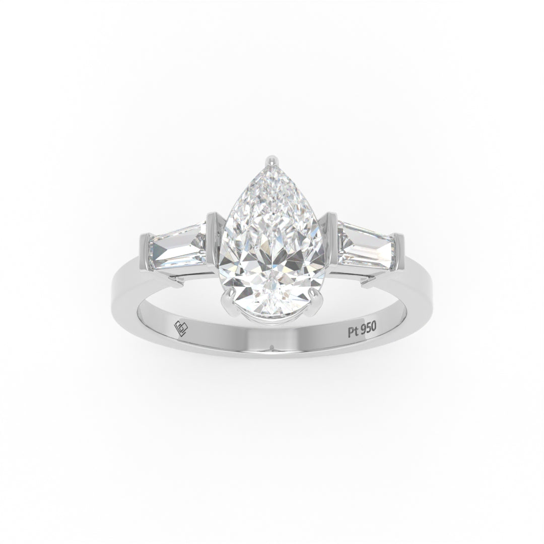 Mary Pear Cut Diamond Engagement Ring With Tapering Baguettes Cut Side Diamonds