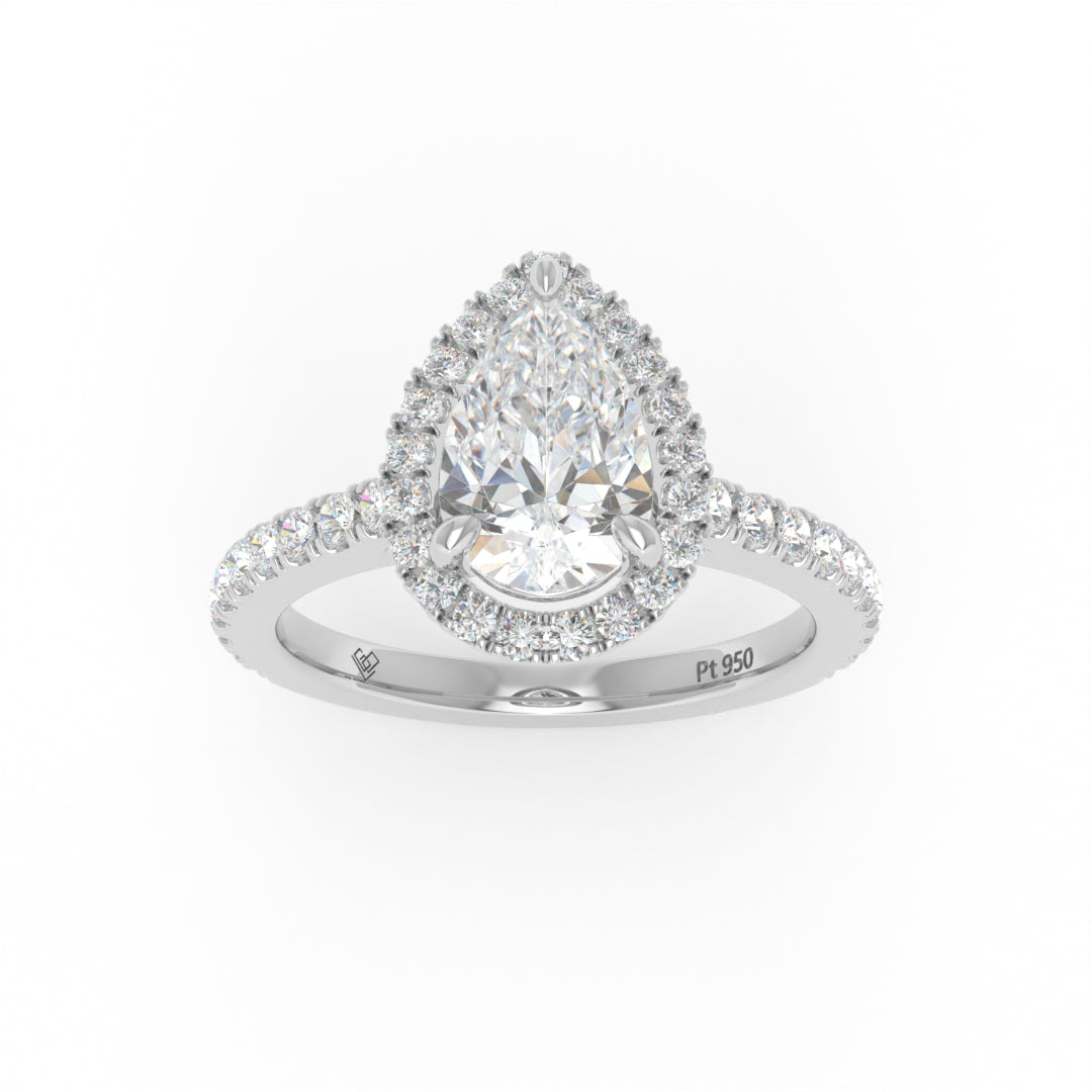 Bella Pear Cut Diamond Engagement Ring with Diamond Halo & Diamond Band