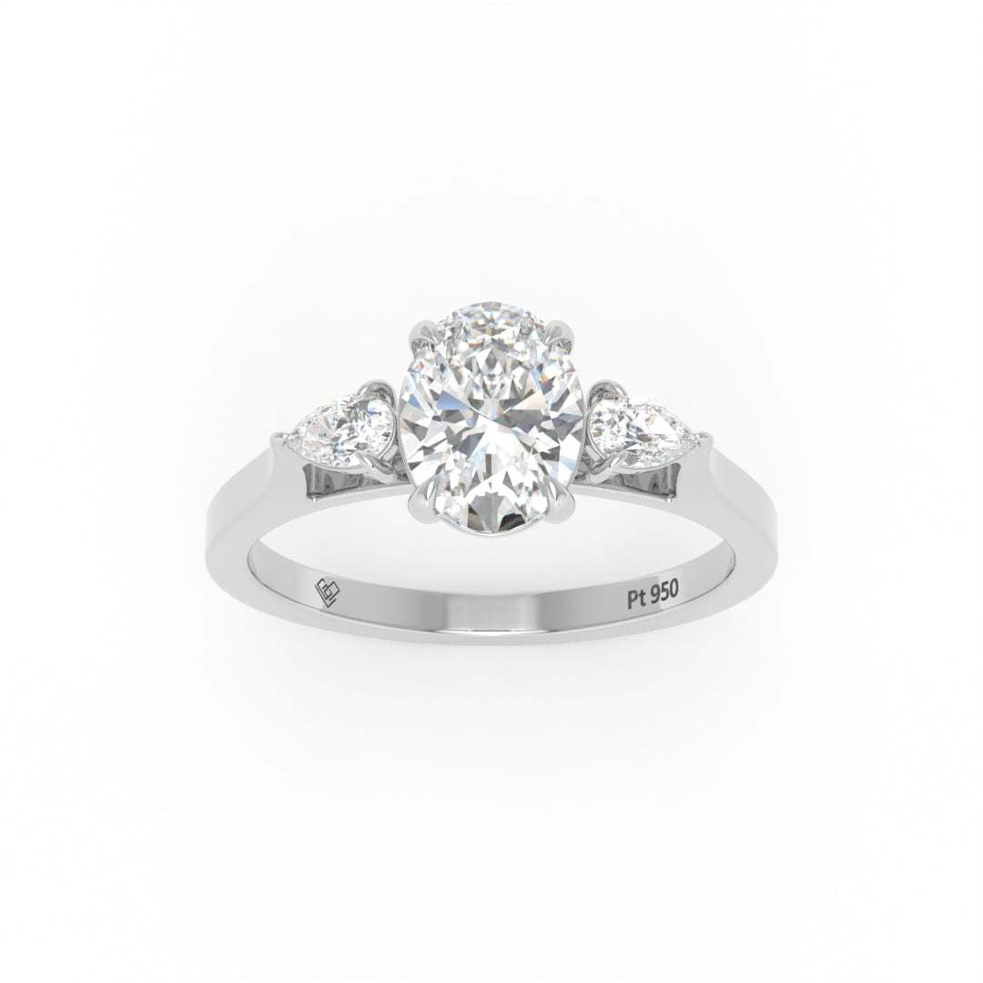 Sofia Oval Cut Diamond Engagement Ring With A Pear Cut Side Diamonds