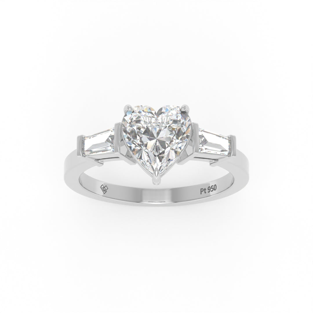 Mary Heart Cut Diamond Engagement Ring with Tapering Baguettes Cut Side Diamonds