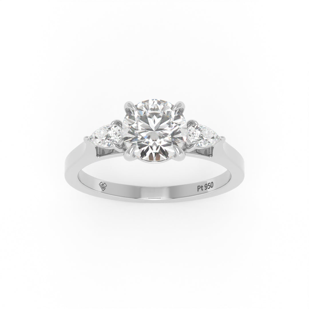 Sofia Round Brilliant Cut Diamond Engagement Ring With A Pear Cut Side Diamonds