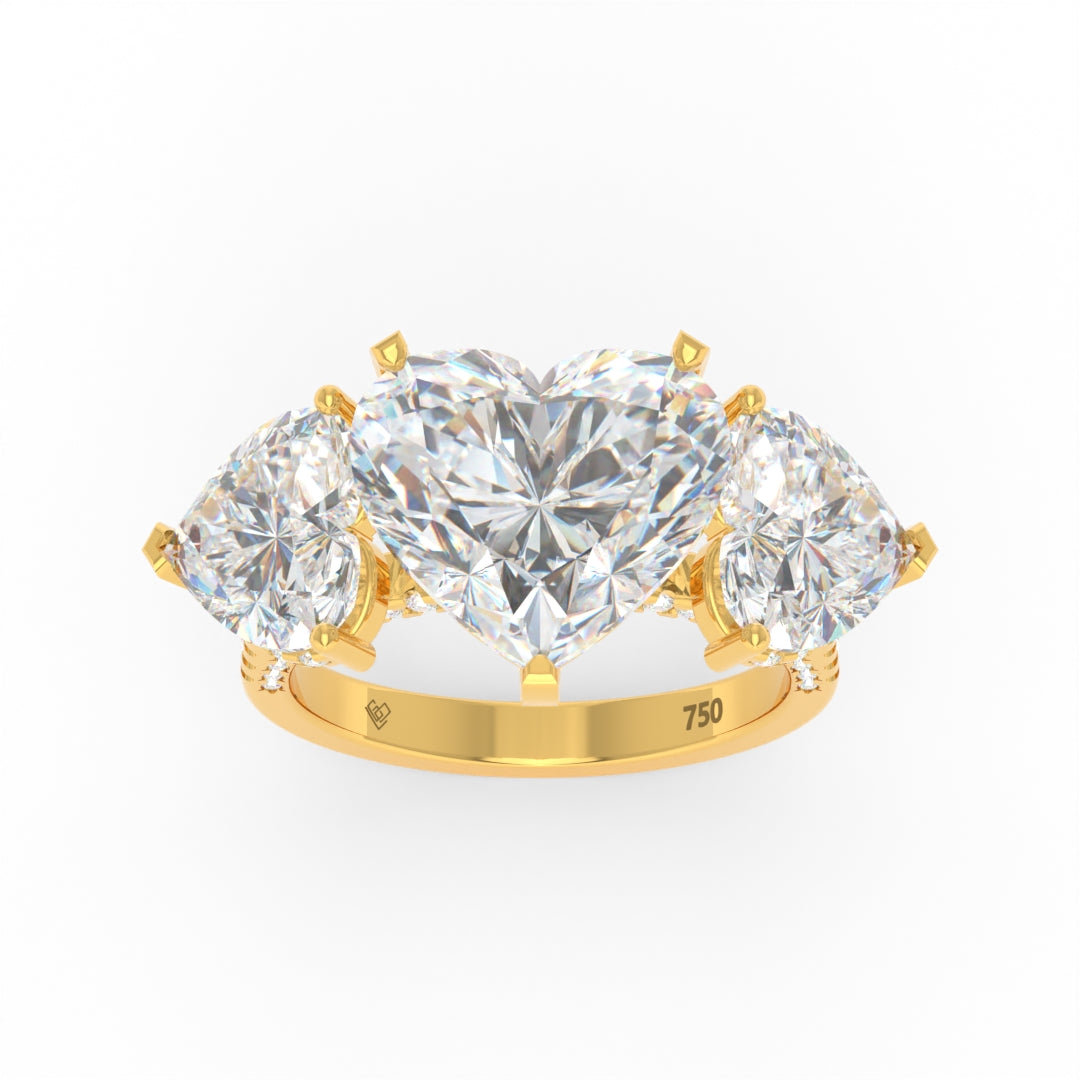 Victoria Heart Cut Diamond Engagement Ring with Heart Cut Side Diamonds and 3D Diamond Band