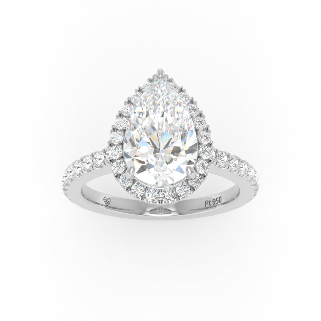 Bella Pear Cut Diamond Engagement Ring with Diamond Halo & Diamond Band
