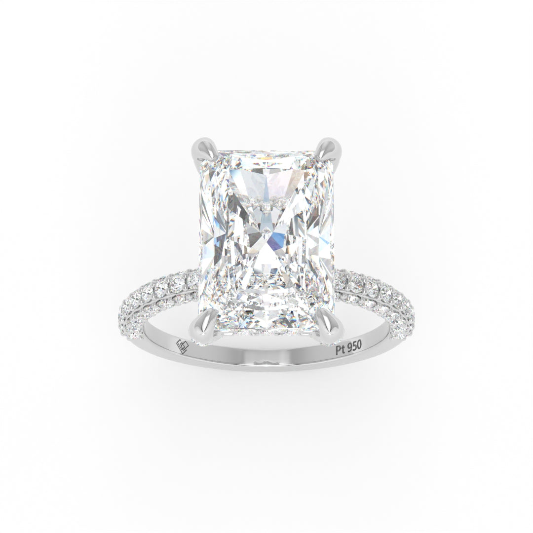 Mia Radiant Cut Diamond Engagement Ring With Diamond Hidden Halo And 3D Diamond Band