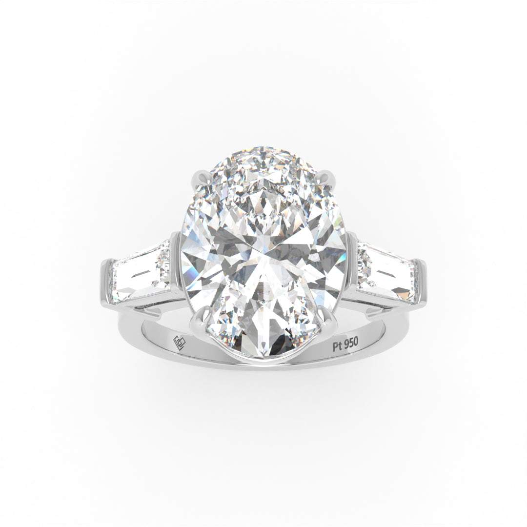 Mary Oval Cut Diamond Engagement Ring With Tapering Baguettes Cut Side Diamond