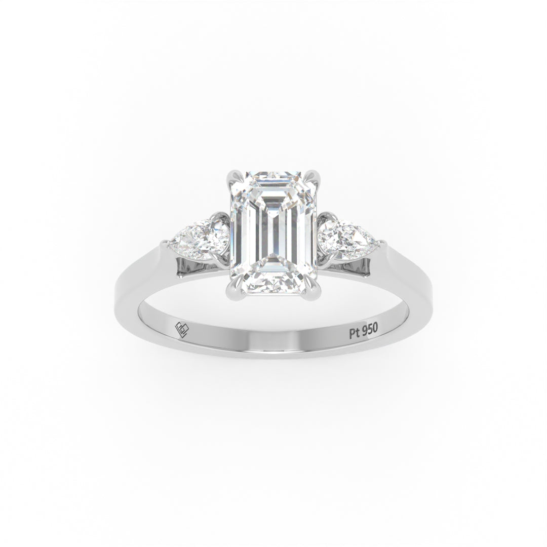 Sofia Emerald Cut Diamond Engagement Ring With A Pear Sides