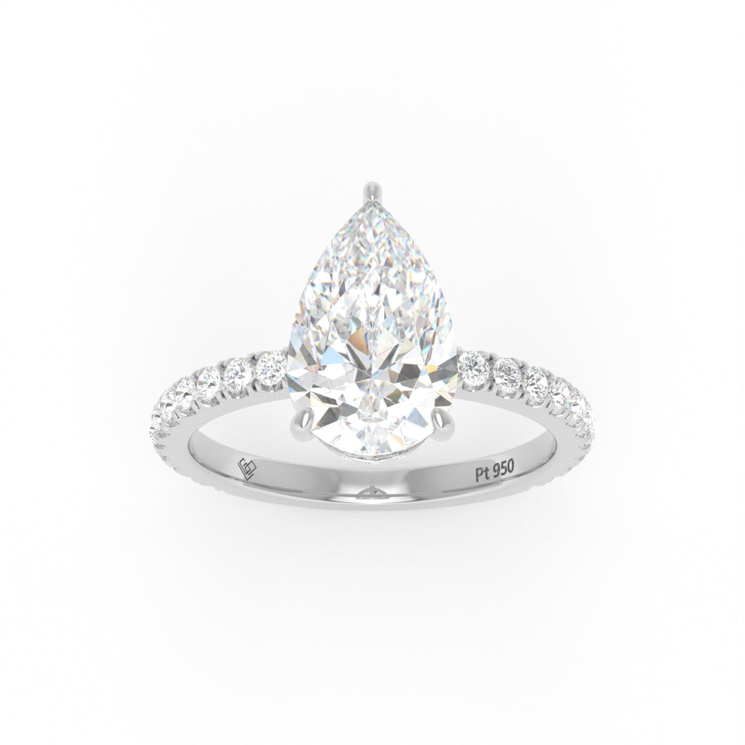 Chloé Pear Cut Diamond Engagement Ring with Diamond Hidden Halo and Diamond Band