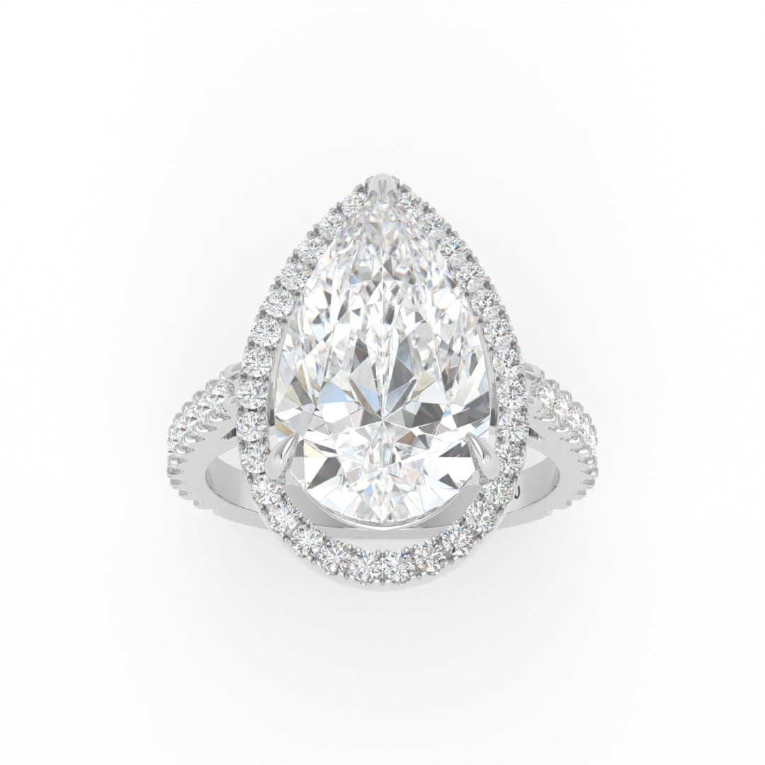 Bella Pear Cut Diamond Engagement Ring with Diamond Halo & Diamond Band