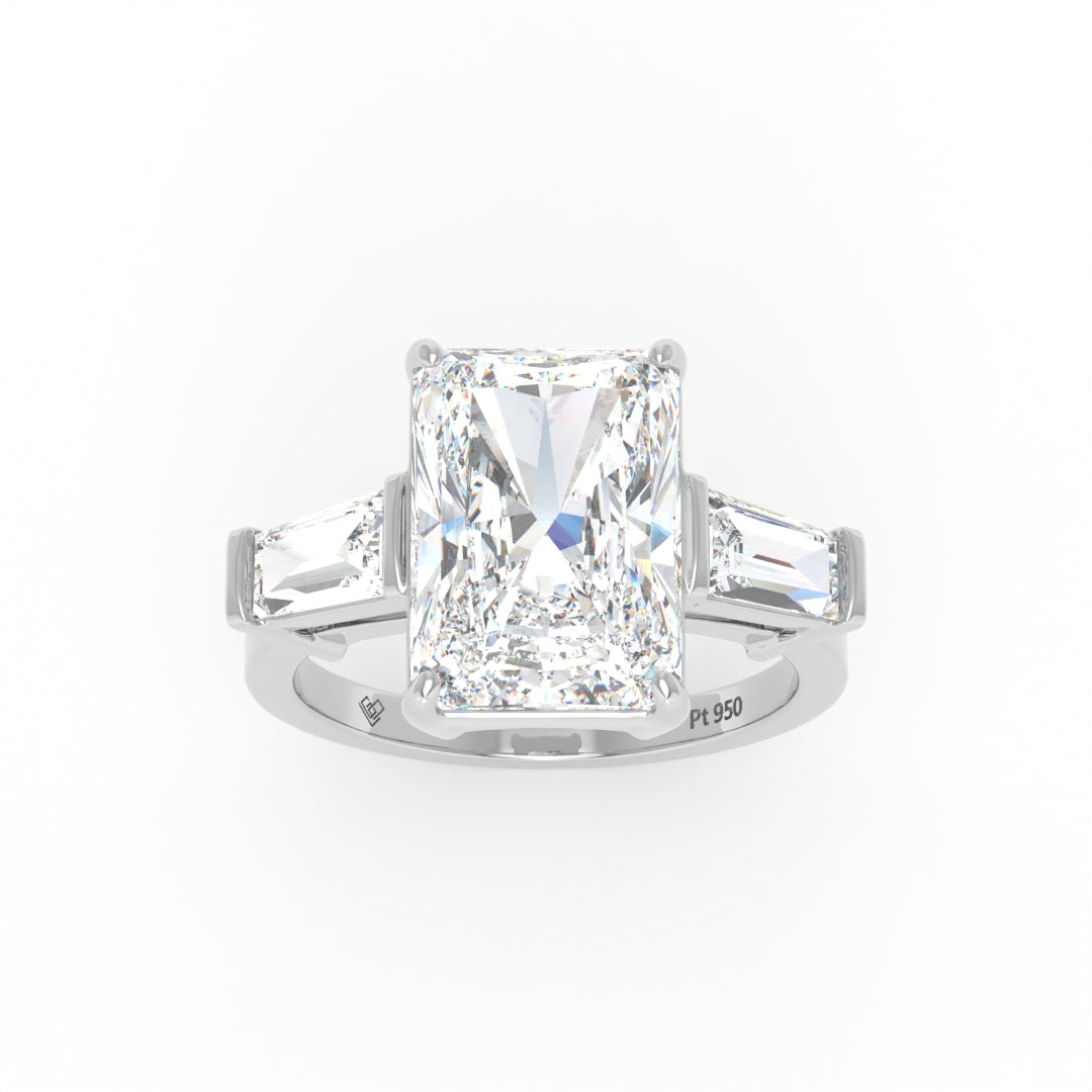 Mary Radiant Cut Diamond Engagement Ring With Tapering Baguettes Cut Side Diamonds