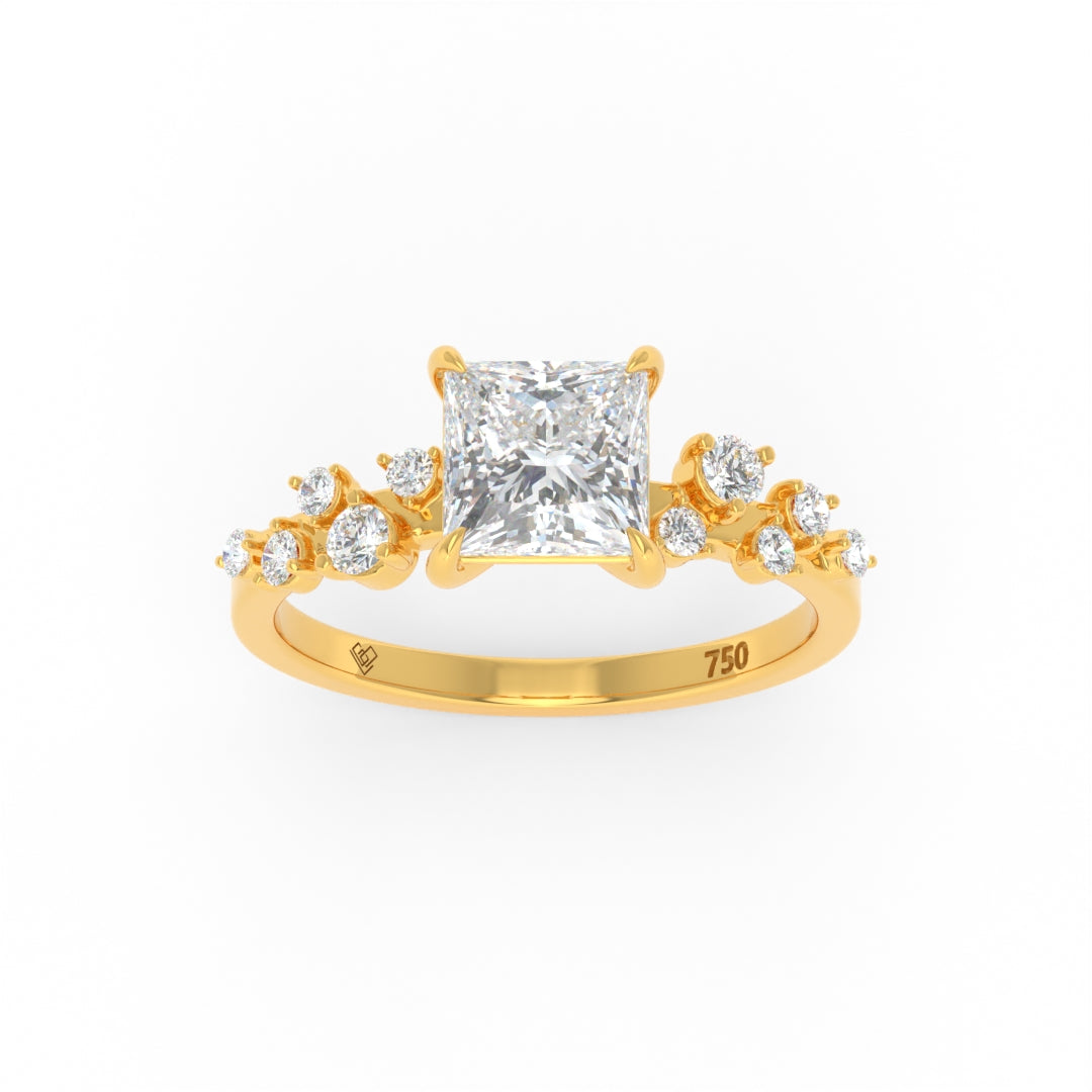 Layla Princess Cut Diamond engagement ring with accent diamonds on 18k gold band