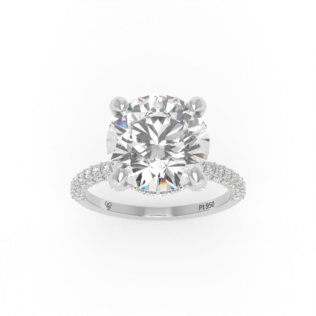 Bague de fiançailles Mia en diamant rond taille brillant avec halo de diamants cachés et anneau en diamant 3D