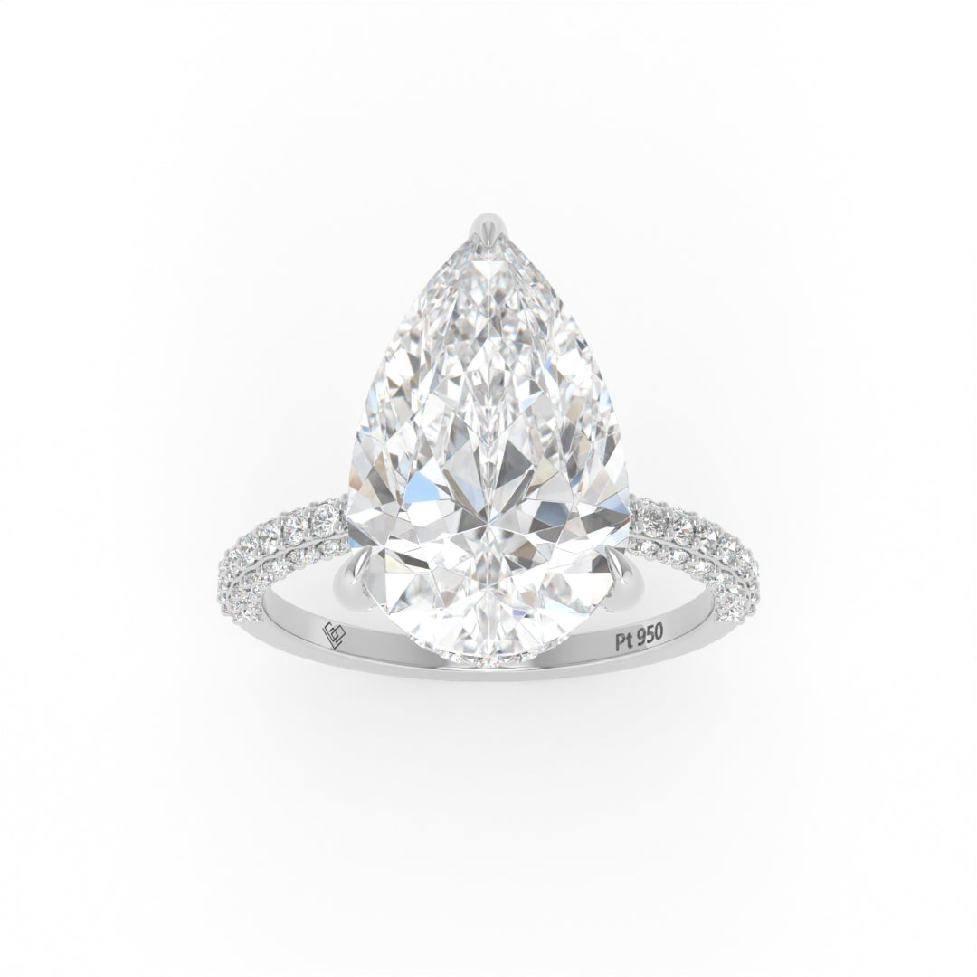 Mia Pear Cut Diamond Engagement Ring With Diamond Hidden Halo And 3D Diamond Band