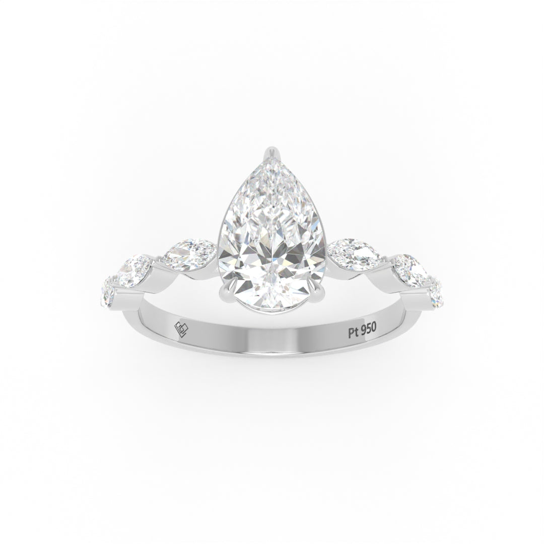 Kasandra Pear Cut Diamond Engagement Ring With A Marquise Cut Diamond Band