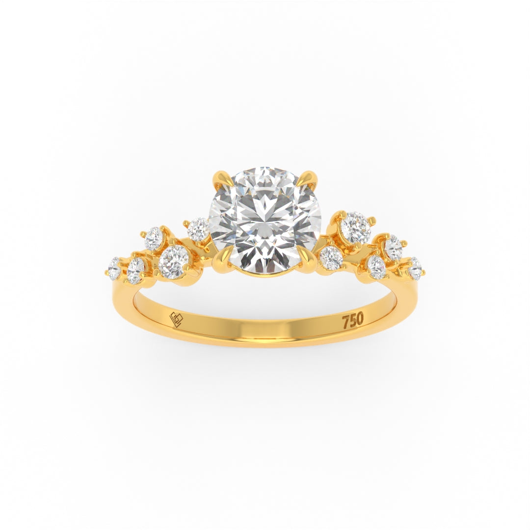 Layla Round Brilliant Cut Diamond engagement ring with diamond accent band in 18k gold, featuring lab-grown ethical diamonds