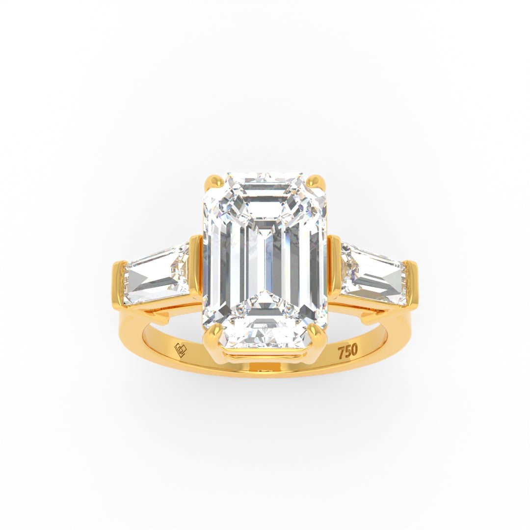 Mary Emerald Cut Diamond Engagement Ring with Tapering Baguette Cut Side Diamonds