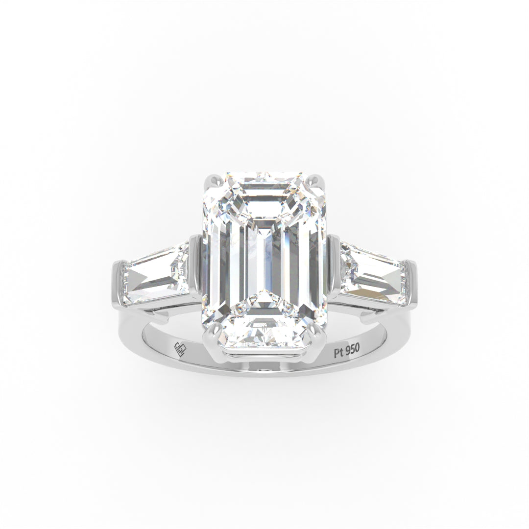 Mary Emerald Cut Diamond Engagement Ring with Tapering Baguette Cut Side Diamonds