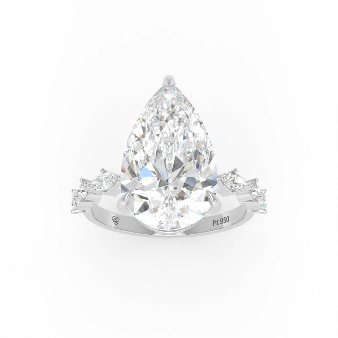 Elizabeth Pear Cut Diamond Engagement Ring With A Marquise And Round Cut Diamond Band