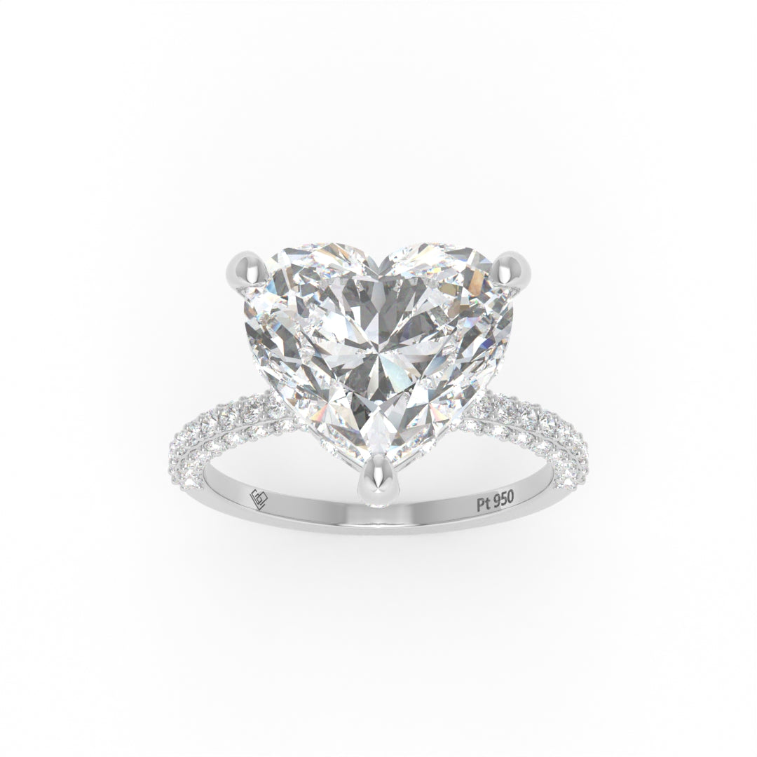 Bague de fiançailles Mia en diamant taille cœur avec halo de diamants cachés et anneau en diamant 3D