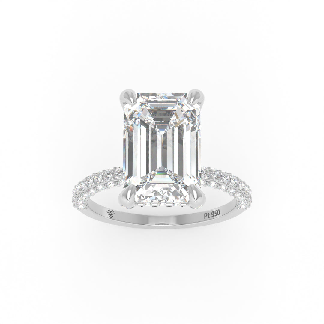 Mia Emerald Cut Diamond Engagement Ring with Diamond Hidden Halo and 3D Diamond Band