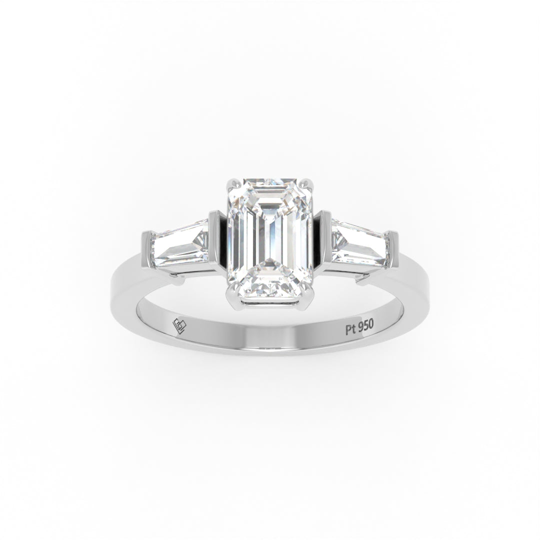 Mary Emerald Cut Diamond Engagement Ring with Tapering Baguette Cut Side Diamonds