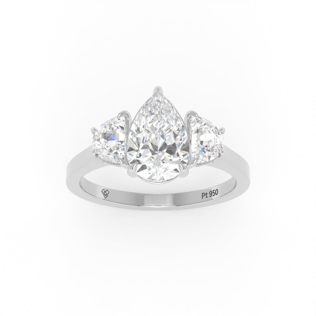 Kamala Pear Cut Diamond Engagement Ring With Half Moon Cut Side Diamonds