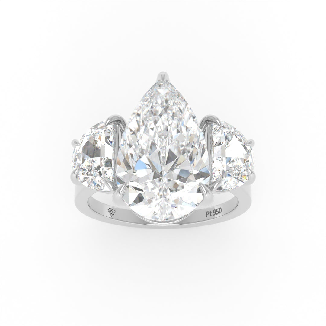 Kamala Pear Cut Diamond Engagement Ring With Half Moon Cut Side Diamonds