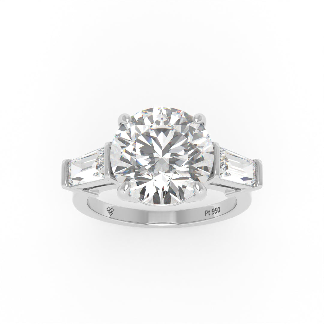 Mary Round Brilliant Cut Diamond Engagement Ring With Tapering Baguette Cut Side Diamond