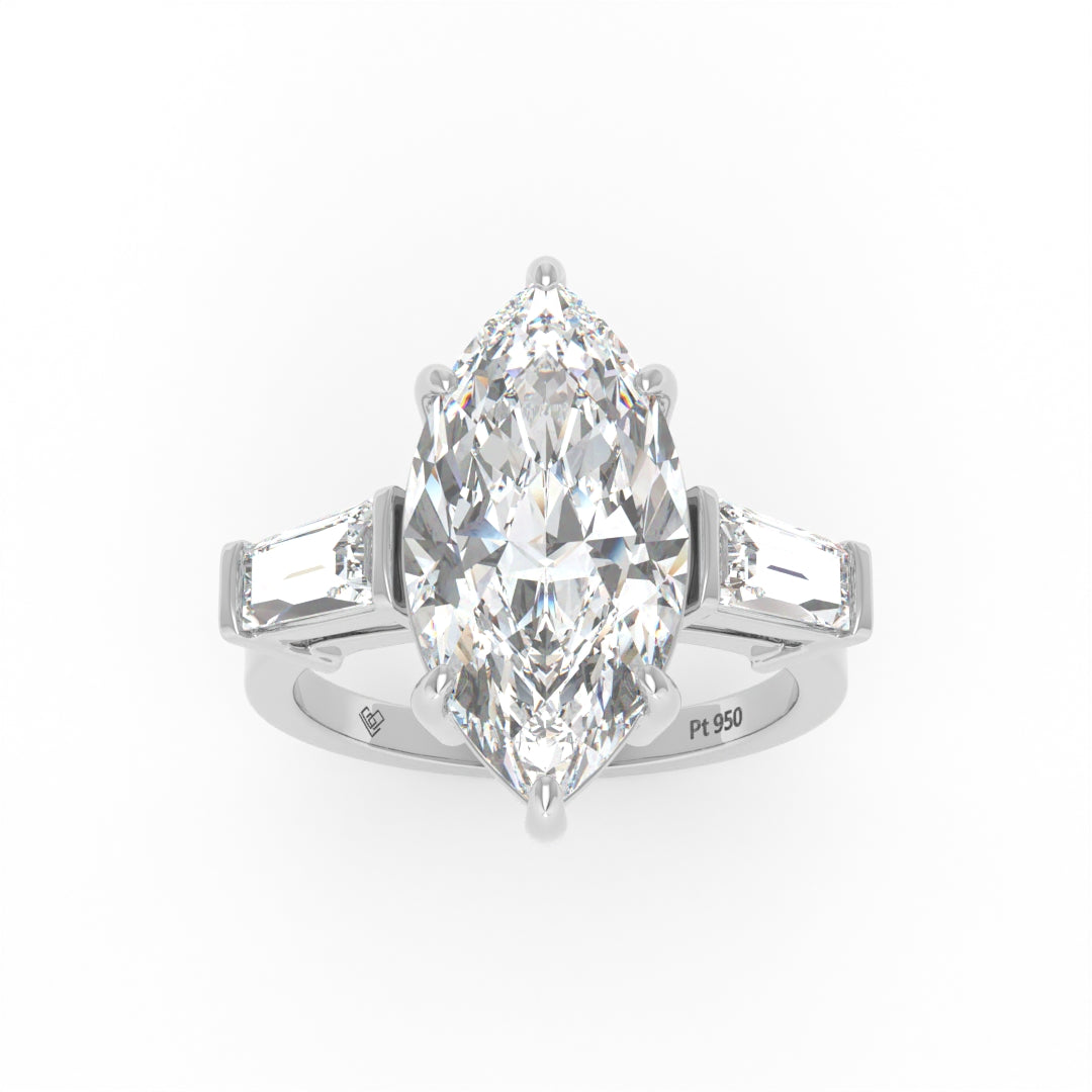 Mary Marquise Cut Diamond Engagement Ring with Tapering Baguette Cut Side Diamonds