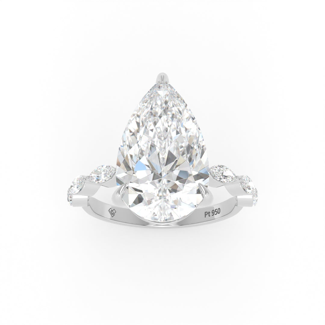 Kasandra Pear Cut Diamond Engagement Ring With A Marquise Cut Diamond Band
