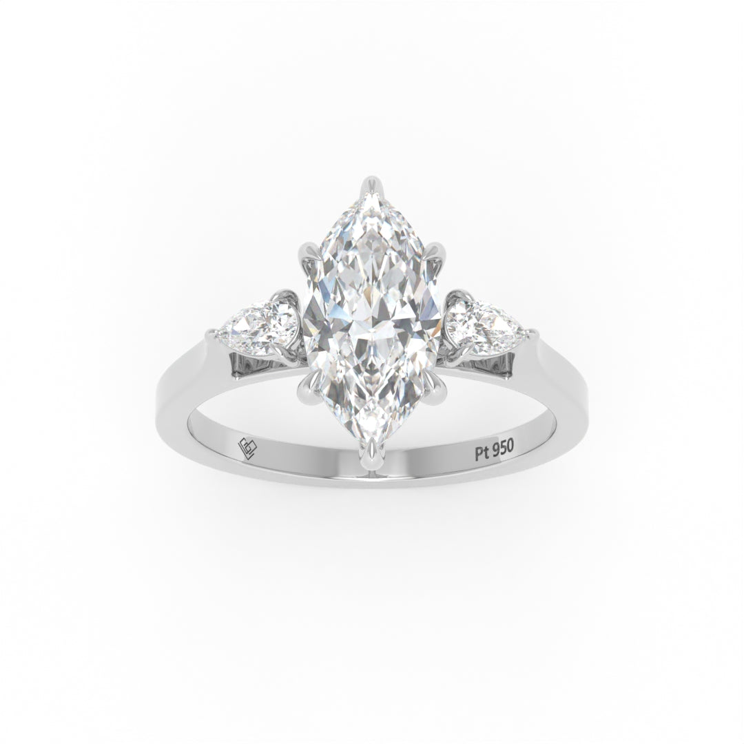 Sofia Marquise Cut Diamond Engagement Ring with Pear Cut Side Diamonds